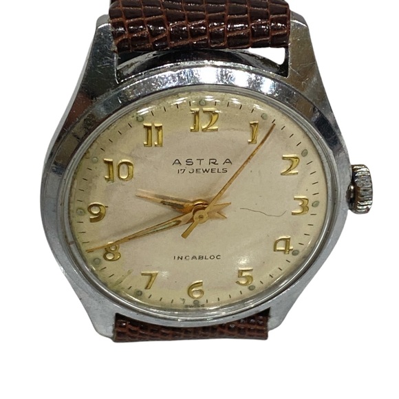 Astra Vintage Watch with Brown Leather Strap - Picture 1 of 6